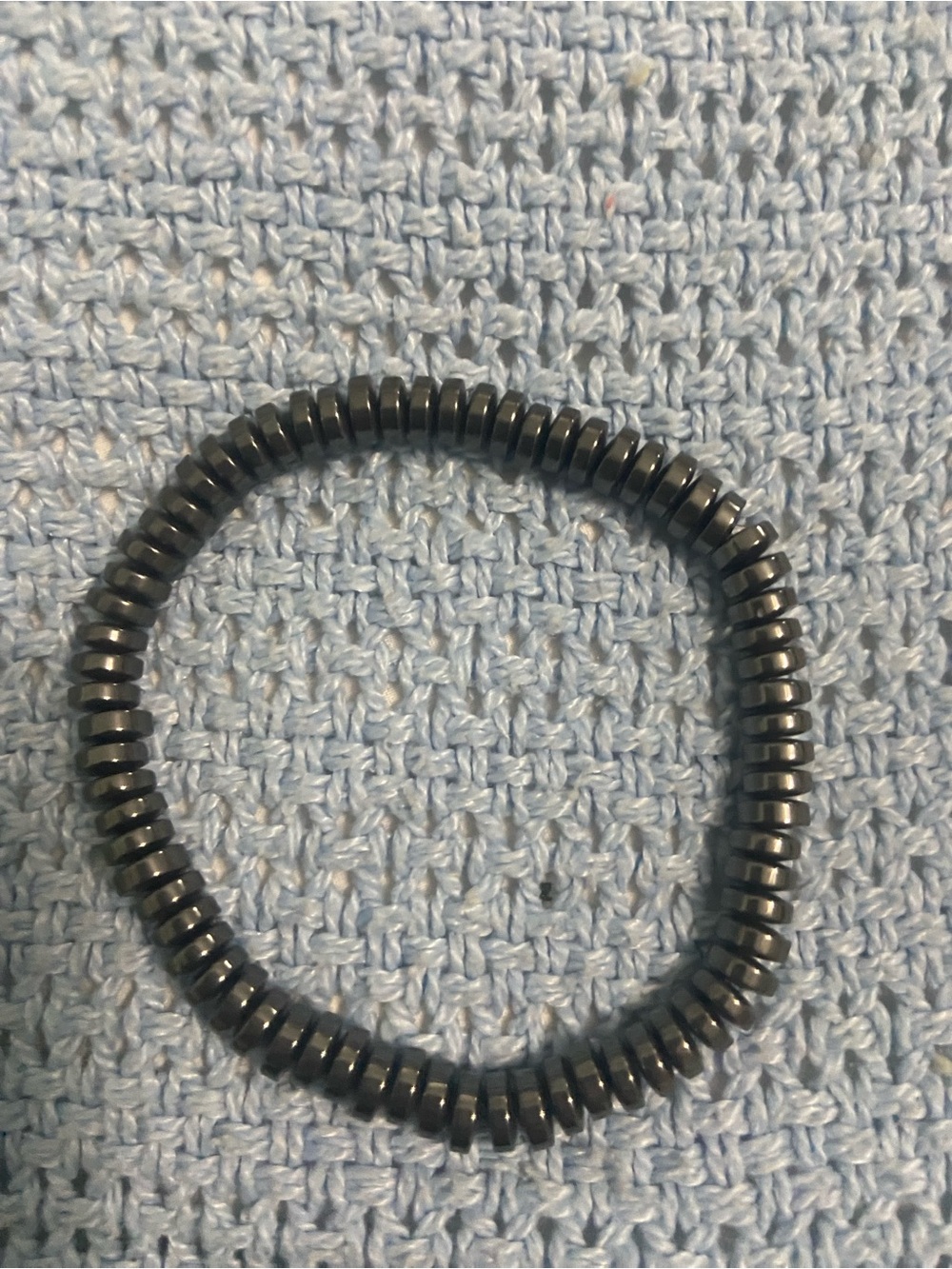 Artisan Hematite Coil Stretch Bracelet - metal stone weight - not plastic
